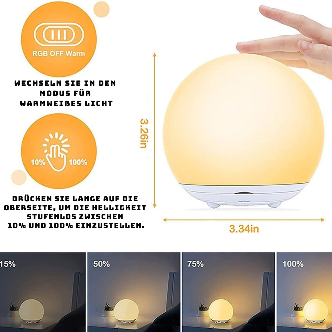 Stilllicht für die Stillzeit – BPA-freie Silikon-Touchlampe mit augenfreundlichem, stufenlosem Dimmer – kabellos & wiederaufladbar