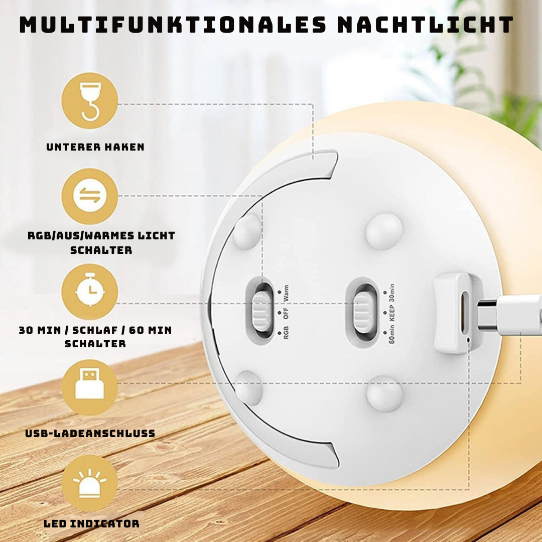 Stilllicht für die Stillzeit – BPA-freie Silikon-Touchlampe mit augenfreundlichem, stufenlosem Dimmer – kabellos & wiederaufladbar
