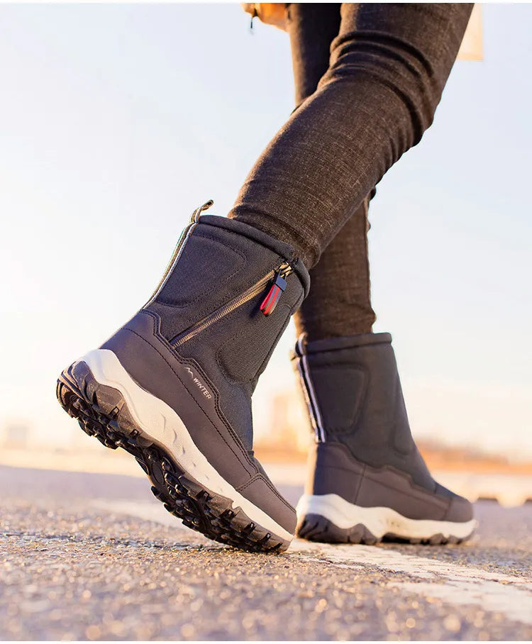 Halbhohe Winter-Snowboots für Damen & Herren – Wasserdichte Warme Stiefel mit Plüschfutter – Atmungsaktiver Baumwollmix