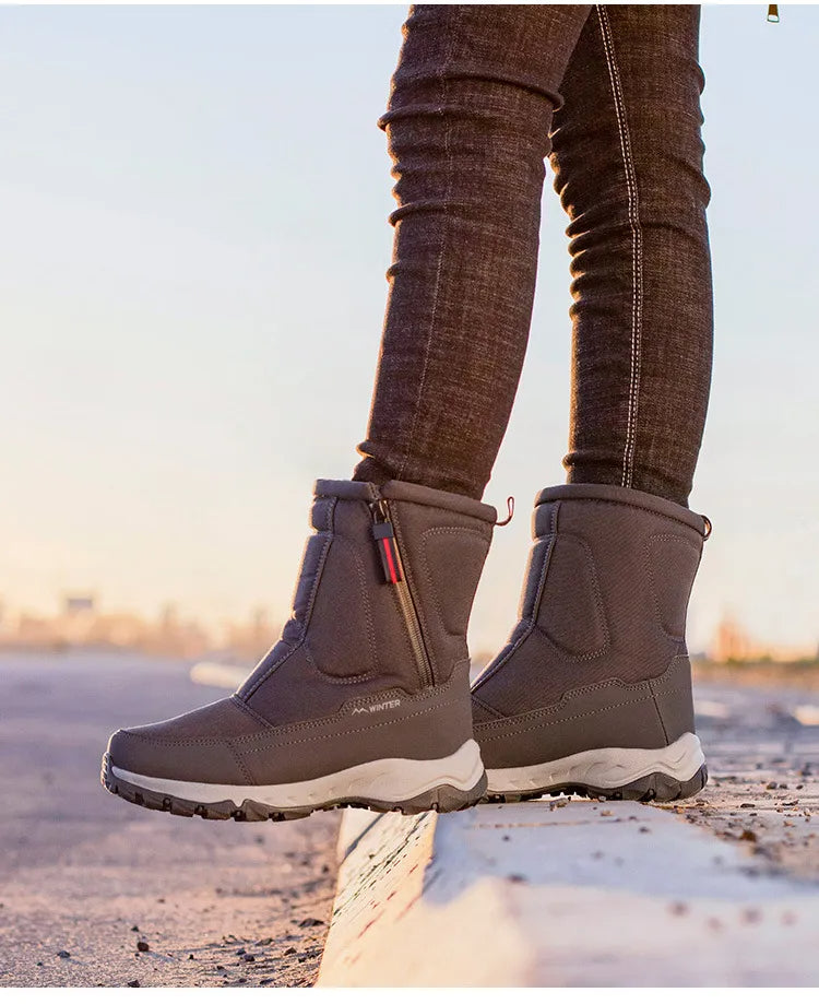 Halbhohe Winter-Snowboots für Damen & Herren – Wasserdichte Warme Stiefel mit Plüschfutter – Atmungsaktiver Baumwollmix