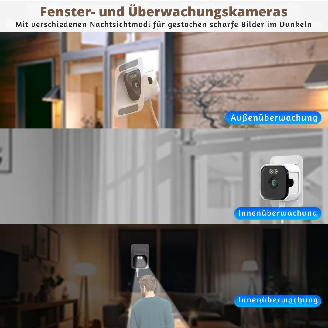 Überwachungskamera 2K Ultra-HD für Fenster | Nachtsicht & Bewegungsmelder | inkl. 64GB Speicherkarte | Kabellos & von außen nicht sichtbar