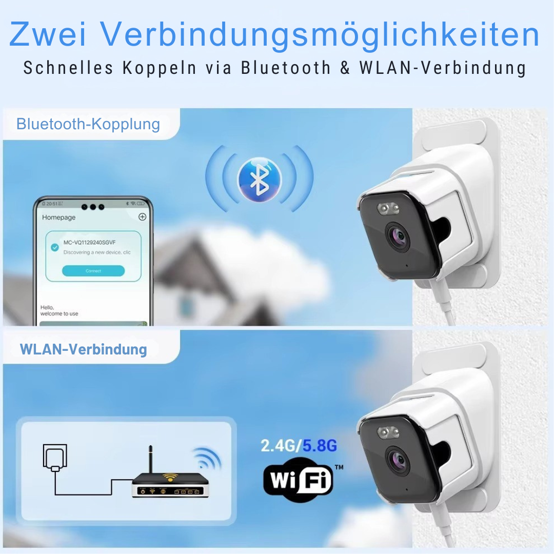 Überwachungskamera 2K Ultra-HD für Fenster | Nachtsicht & Bewegungsmelder | inkl. 64GB Speicherkarte | Kabellos & von außen nicht sichtbar