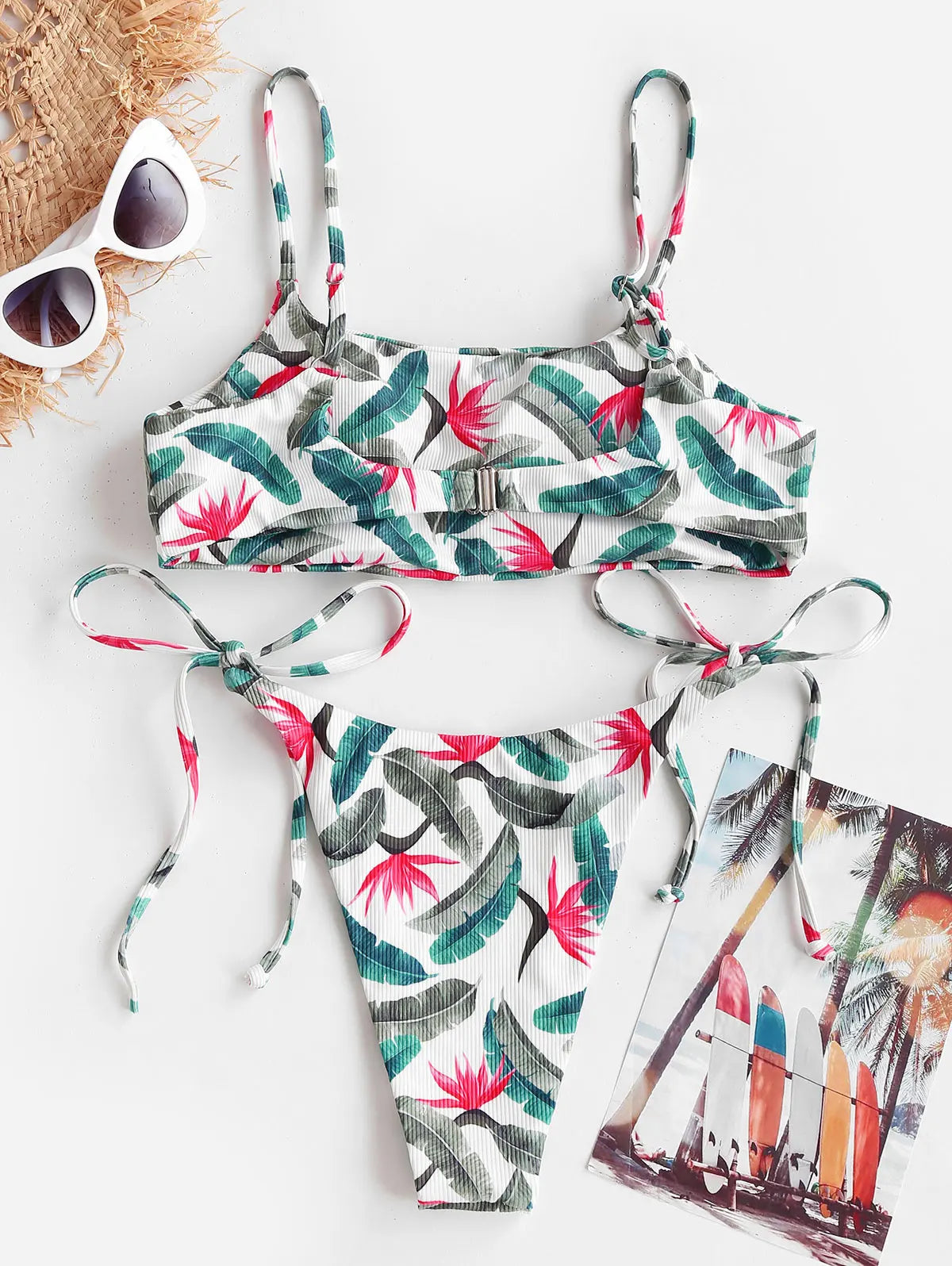 Bikini - Blattdruck - Spitze - Hohe Taille - Sommer
