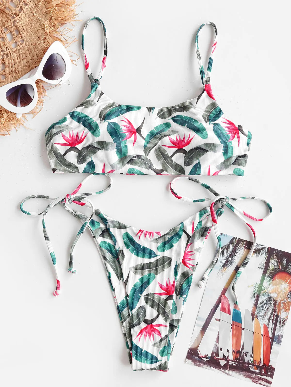 Bikini - Blattdruck - Spitze - Hohe Taille - Sommer