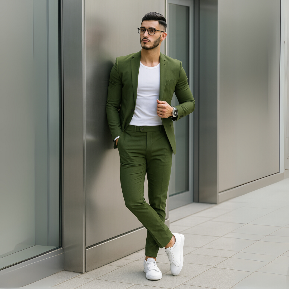 Herren Zweiteiler mit Langarm-Sakko und Schmal Geschnittener Hose