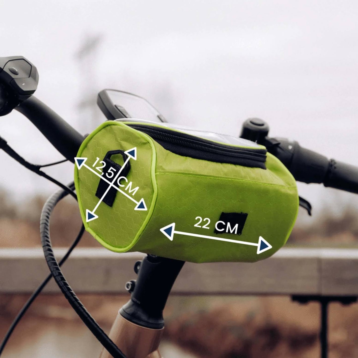 Wasserdichte Fahrradtasche mit Handyhalter – Lenker-Tasche mit Touchscreen-Fenster – Verstellbar & Universell