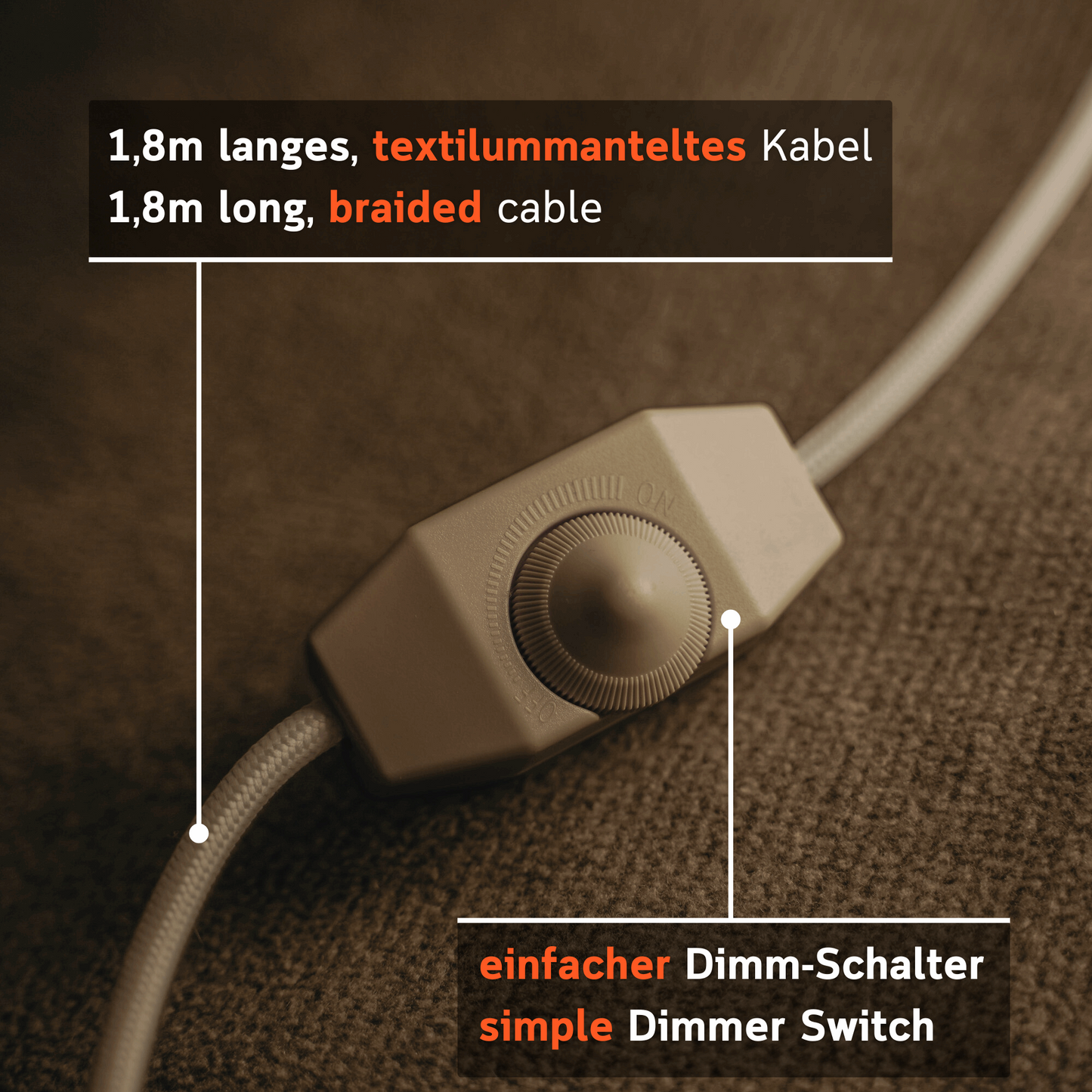 Minimalistische Tischleuchte aus recyceltem Bioplastik mit dimmbarem LED-Leuchtmittel