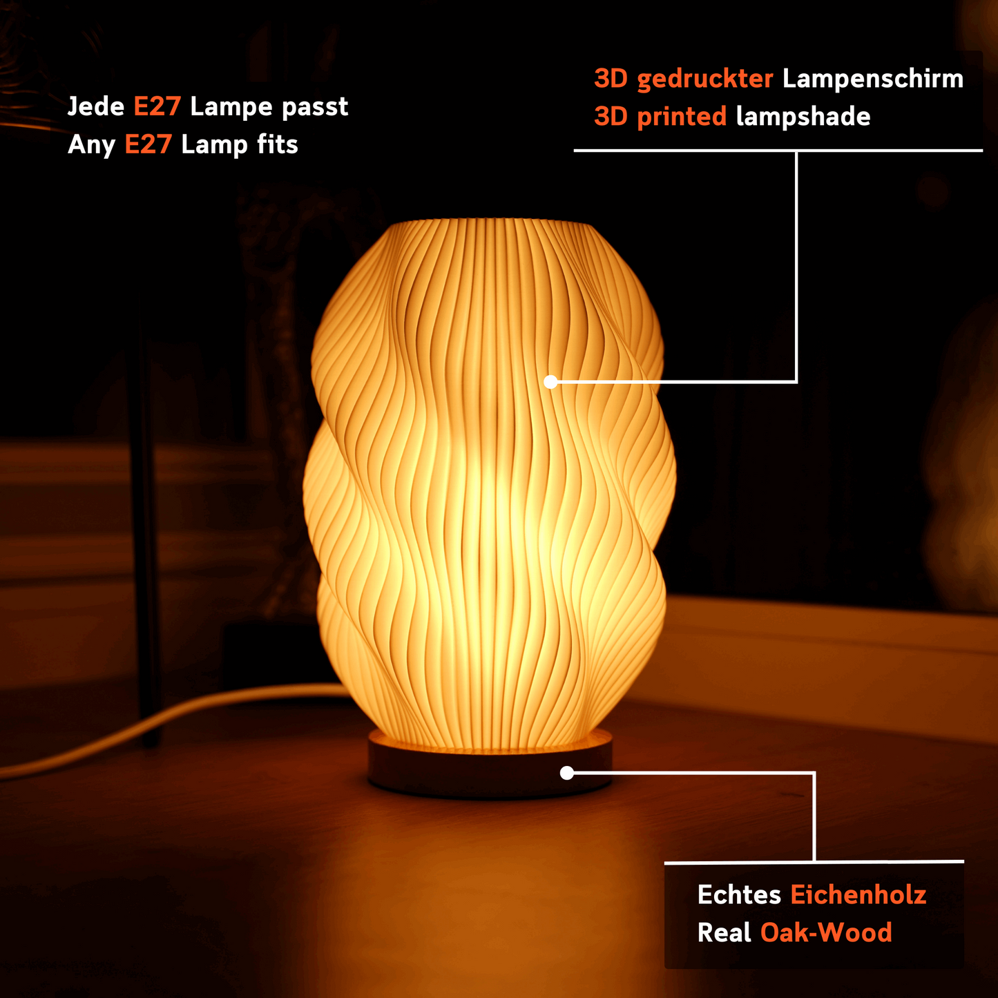 Minimalistische Tischleuchte aus recyceltem Bioplastik mit dimmbarem LED-Leuchtmittel