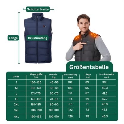 Beheizte Weste mit 9 Heizzonen USB betrieben Unisex – Ultraleicht wasserabweisend für Winter & Herbst Outdoor & Wintersport