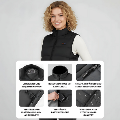Beheizte Weste mit 9 Heizzonen USB betrieben Unisex – Ultraleicht wasserabweisend für Winter & Herbst Outdoor & Wintersport