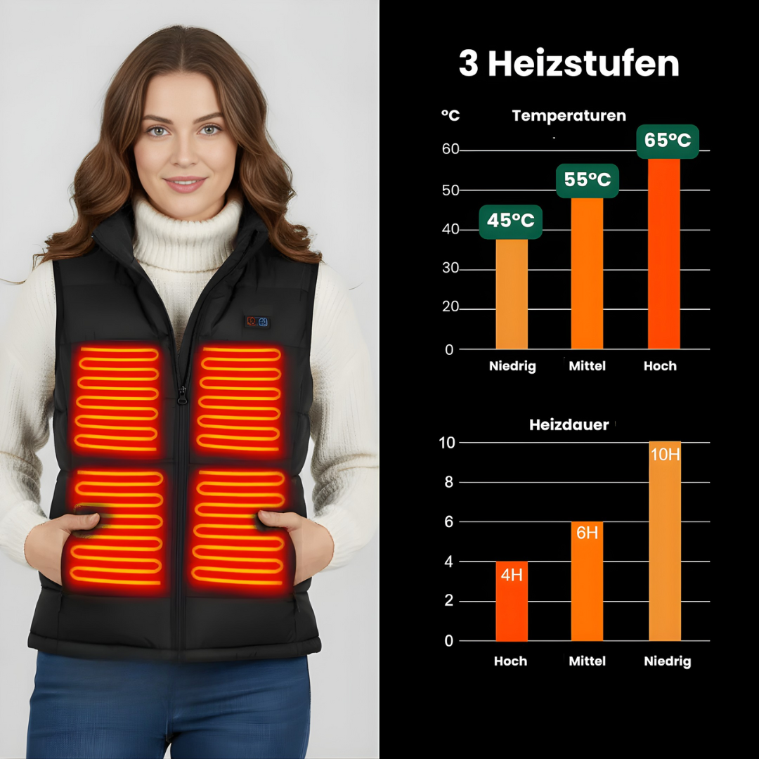 Beheizte Weste mit 9 Heizzonen USB betrieben Unisex – Ultraleicht wasserabweisend für Winter & Herbst Outdoor & Wintersport