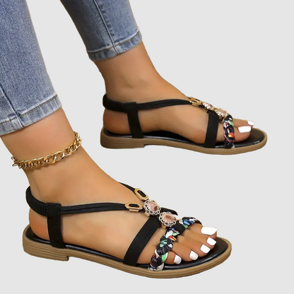 Sommer Strass Sandalen - Boho - Riemchen Flach Slingback