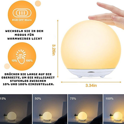 Stilllicht für die Stillzeit – BPA-freie Silikon-Touchlampe mit augenfreundlichem, stufenlosem Dimmer – kabellos & wiederaufladbar