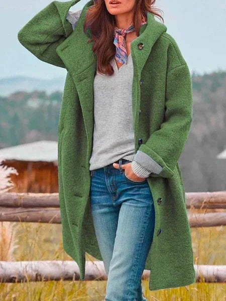 Damen Herbstjacke mit Kapuze – Leichte Übergangsjacke knielang aus Wollmischung
