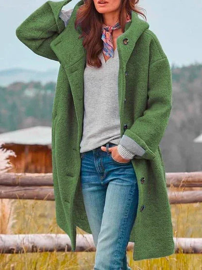 Damen Herbstjacke mit Kapuze – Leichte Übergangsjacke knielang aus Wollmischung