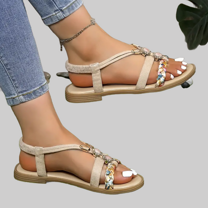 Sommer Strass Sandalen - Boho - Riemchen Flach Slingback