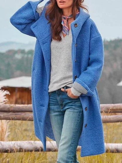Damen Herbstjacke mit Kapuze – Leichte Übergangsjacke knielang aus Wollmischung
