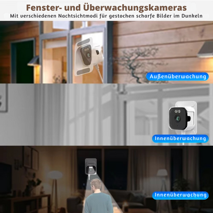 Überwachungskamera 2K Ultra-HD für Fenster | Nachtsicht & Bewegungsmelder | inkl. 64GB Speicherkarte | Kabellos & von außen nicht sichtbar