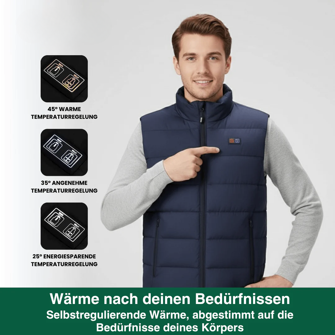 Beheizte Weste mit 9 Heizzonen USB betrieben Unisex – Ultraleicht wasserabweisend für Winter & Herbst Outdoor & Wintersport