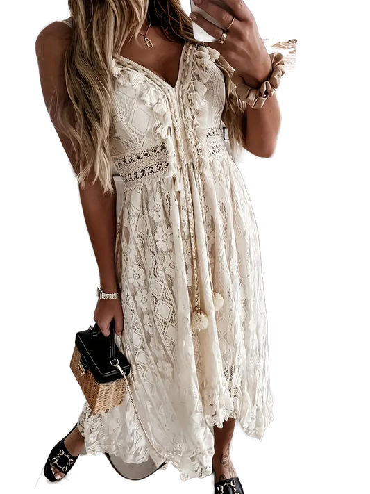 Sommer Maxikleid - Boho - V-Ausschnitt Spitze