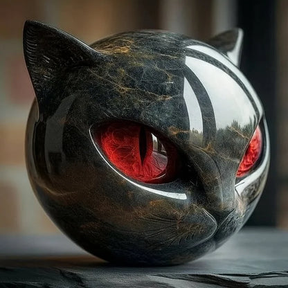 Katzenkopf Skulptur – Elegante schwarze Katzenfigur mit tief eindringenden, hypnotisierenden Augen