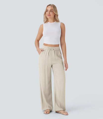 Leichte & Elegante Damen-Leinenhose mit Weitem Bein – Sommerlich, Bequem & Stilvoll