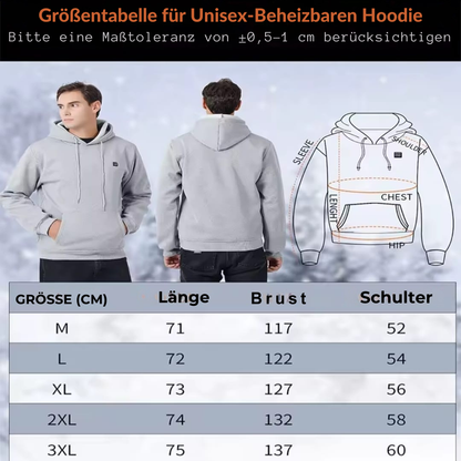 Beheizbarer Unisex Hoodie mit USB-Anschluss - 3 Wärmestufen - Perfekt für Winter - Waschmaschinengeeignet