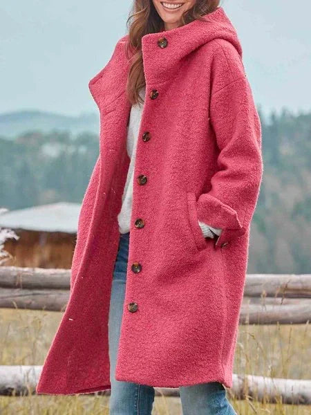 Damen Herbstjacke mit Kapuze – Leichte Übergangsjacke knielang aus Wollmischung