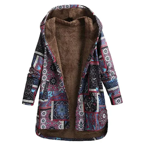 Frauen Klassiker Blumen Kapuze Jacke | Winter