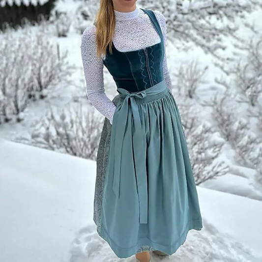 Vintage Dirndl Kleid Damen be­stickt Midi Trachtenkleid Oktoberfest