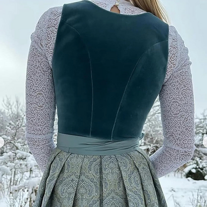 Vintage Dirndl Kleid Damen be­stickt Midi Trachtenkleid Oktoberfest