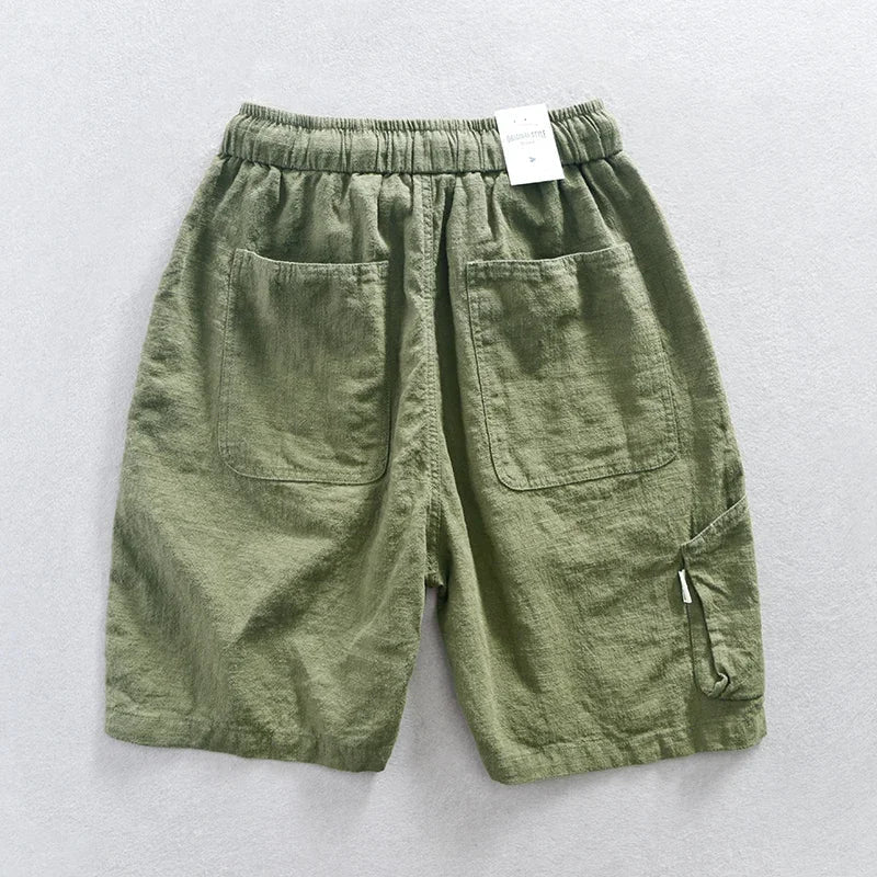 Shorts - Einfarbig - Baumwolle/Leinen-Mischung - Sommer - Elastische Taille