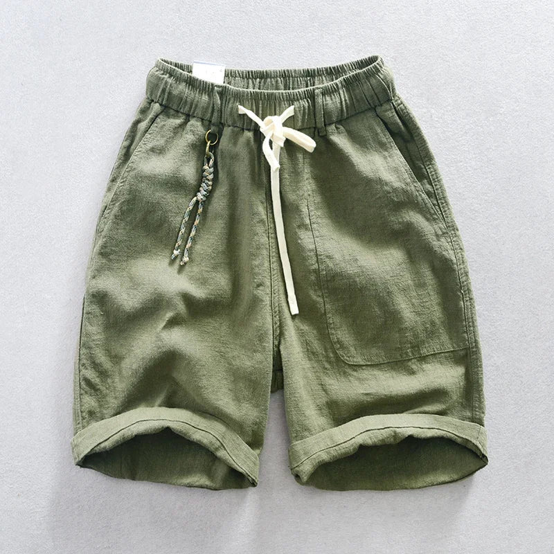 Shorts - Einfarbig - Baumwolle/Leinen-Mischung - Sommer - Elastische Taille