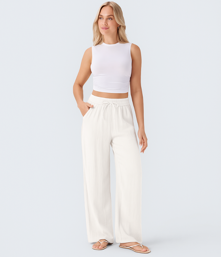 Leichte & Elegante Damen-Leinenhose mit Weitem Bein – Sommerlich, Bequem & Stilvoll