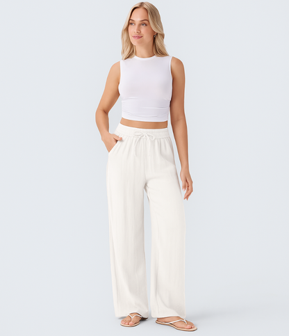 Leichte & Elegante Damen-Leinenhose mit Weitem Bein – Sommerlich, Bequem & Stilvoll