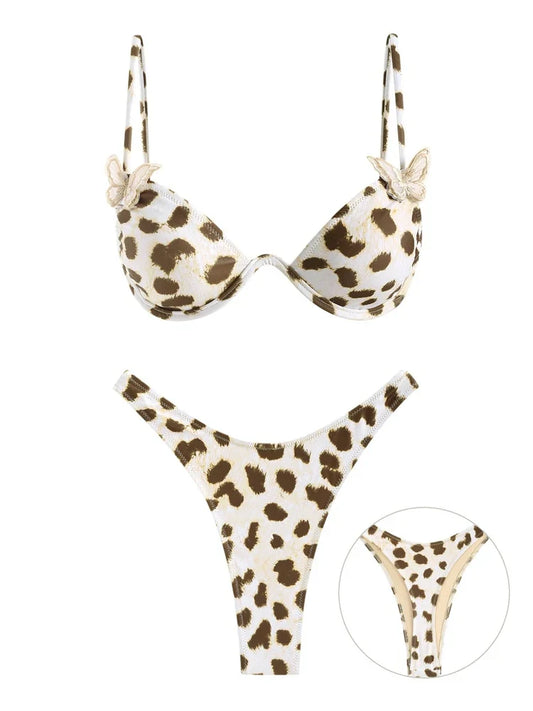 Bikini-Set - Leopardenmuster - Hochgeschnitten - Sommer