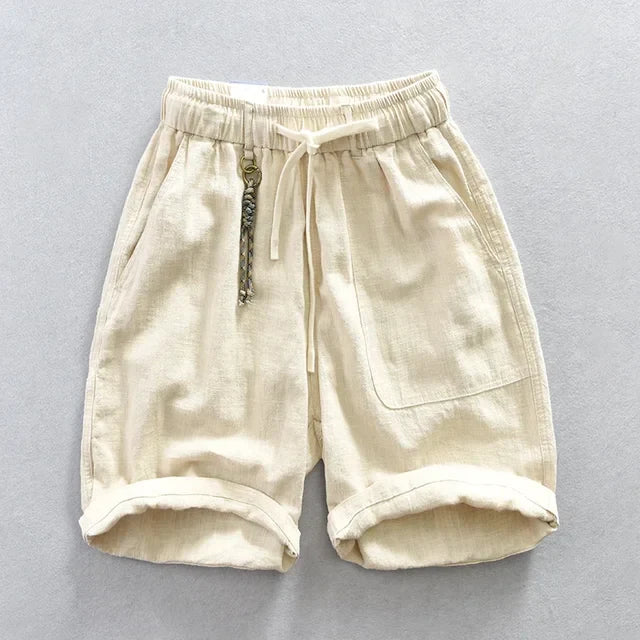 Shorts - Einfarbig - Baumwolle/Leinen-Mischung - Sommer - Elastische Taille