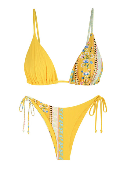 Bikini - Gerippt - Bohemian Paisley Print - Tanga - Sommer