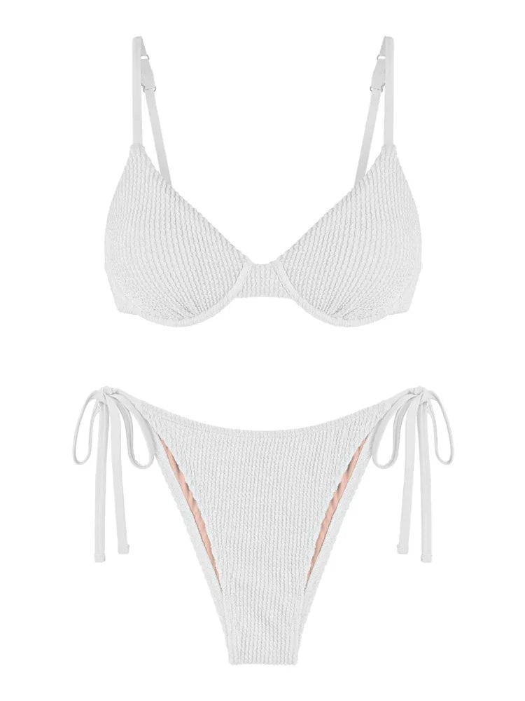 Bikini - Hohe Taille - Zweiteiliger Badeanzug mit Struktur - Sommer