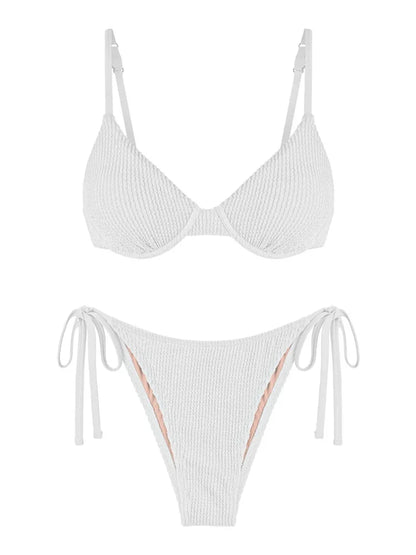 Bikini - Hohe Taille - Zweiteiliger Badeanzug mit Struktur - Sommer