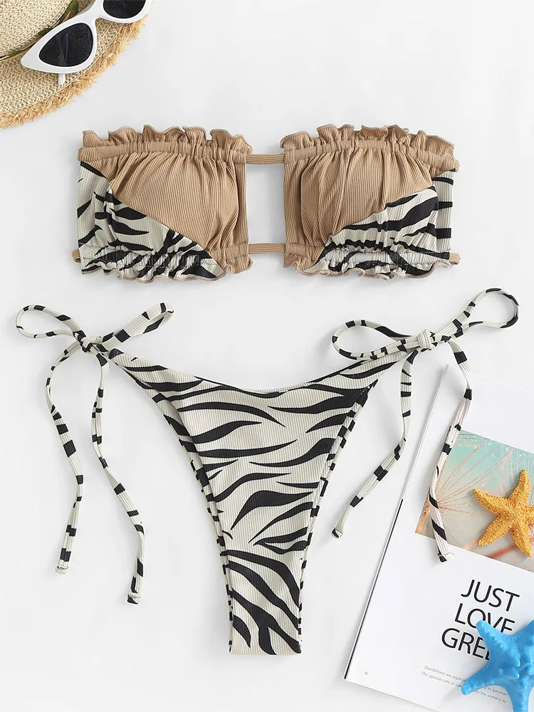 Bikini - Gerippt - Bandeau - Zebradruck - Sommer