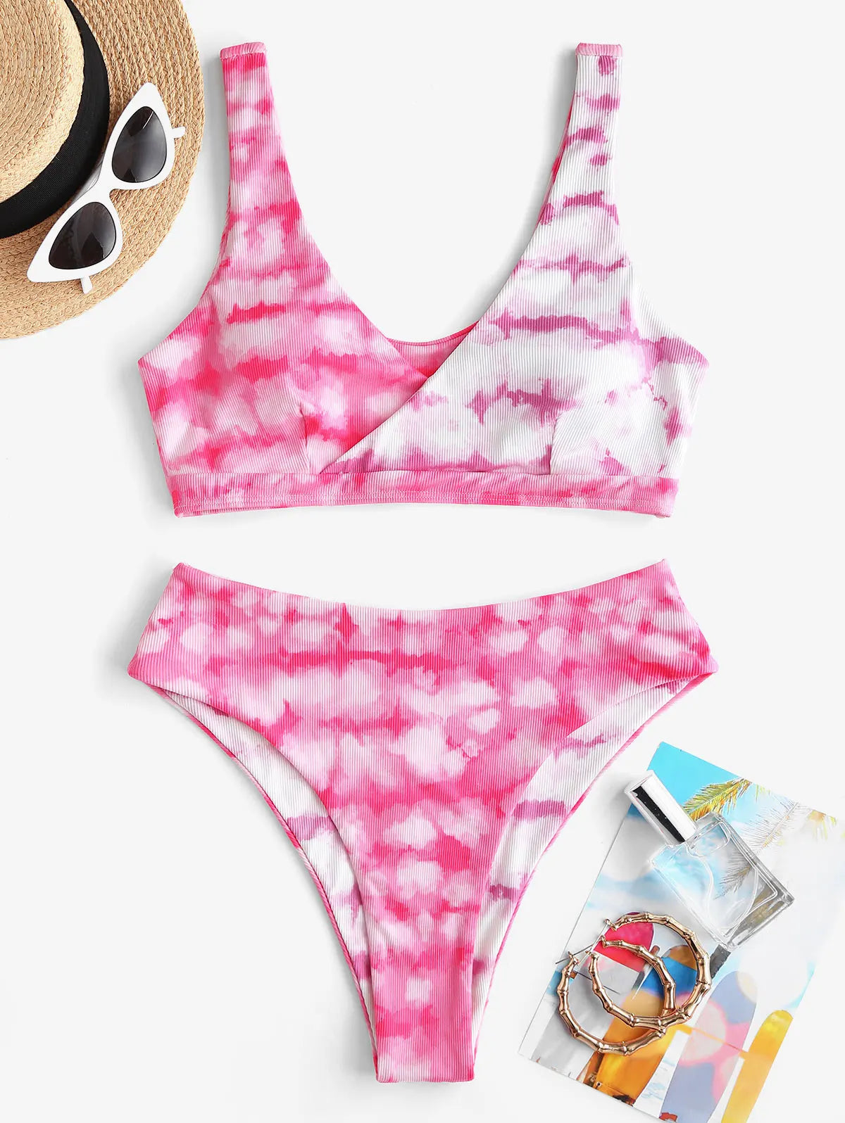 Bikini - Tie Dye Druck - Gerippt - Gesteppt - Sommer