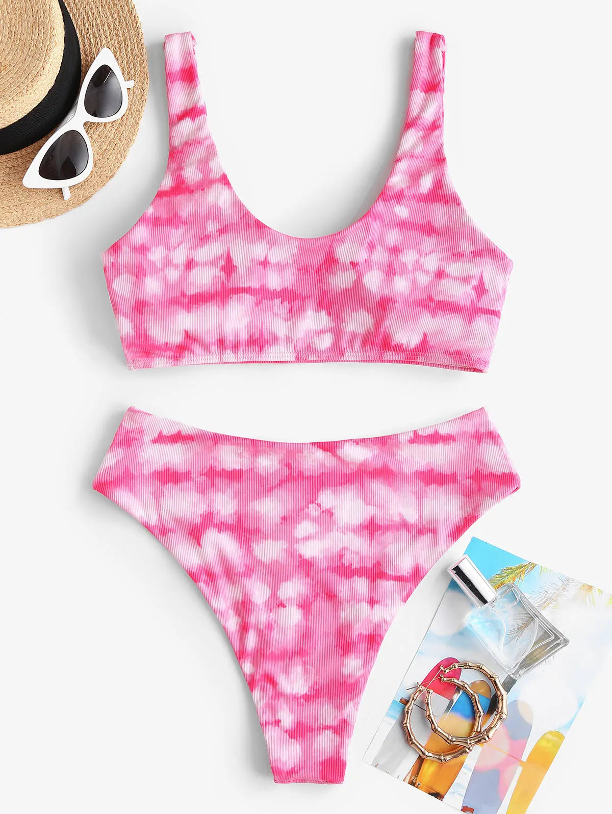 Bikini - Tie Dye Druck - Gerippt - Gesteppt - Sommer