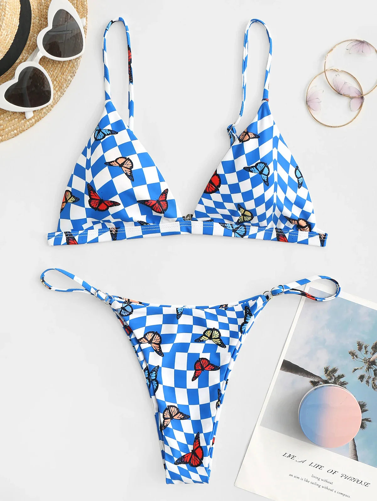 Bikini - Karierter Schmetterlingsdruck - Triangel - Sommer