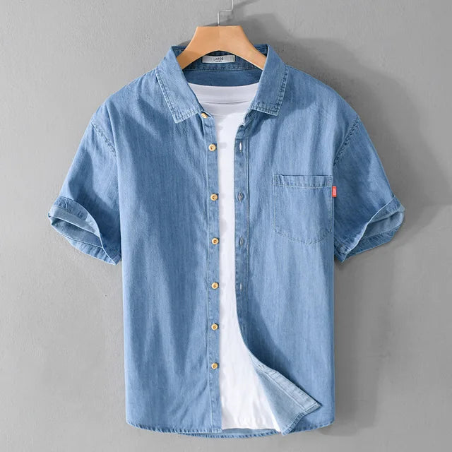 Kurzärmeliges Denim-Shirt - Sommer - Baumwolle