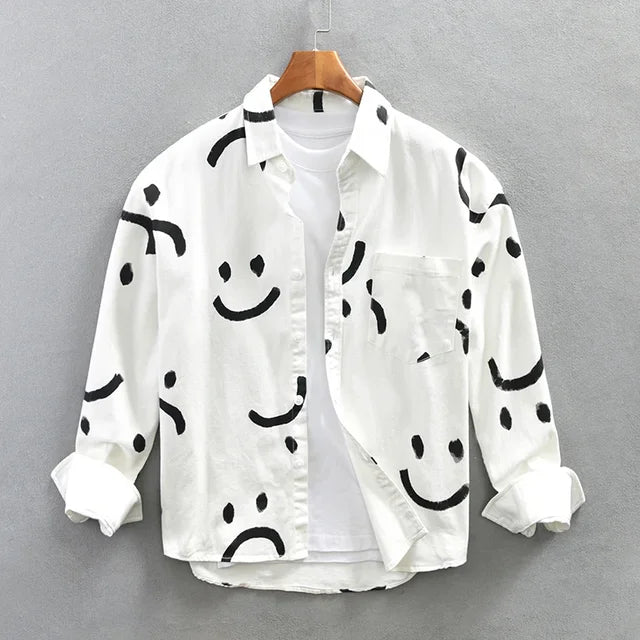 Langarm-Shirt - Smiley-Druck - Baumwolle - Sommer