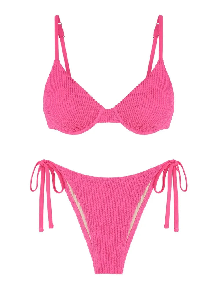 Bikini - Hohe Taille - Zweiteiliger Badeanzug mit Struktur - Sommer