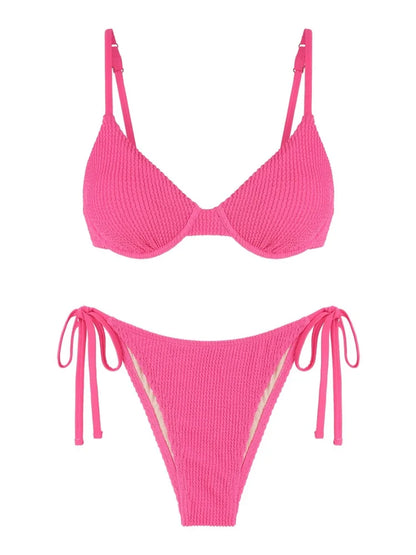 Bikini - Hohe Taille - Zweiteiliger Badeanzug mit Struktur - Sommer