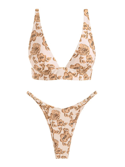 Bikini - Retro Floral - Tanga - Sommer