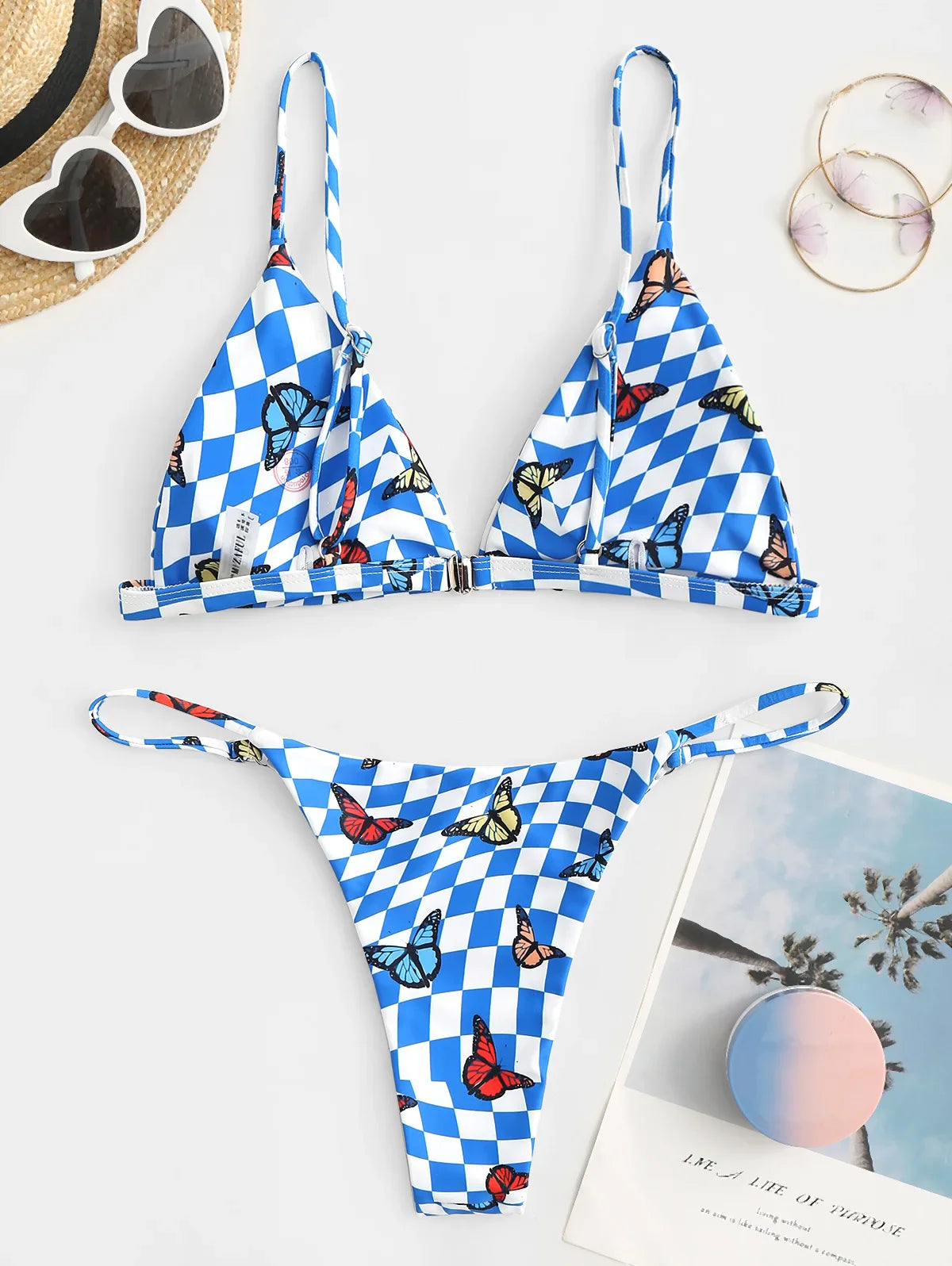 Bikini - Karierter Schmetterlingsdruck - Triangel - Sommer